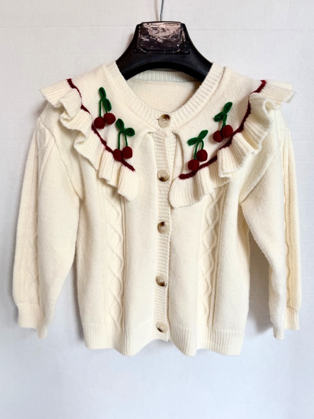 Cream Ruffle Cardigan with Cherry Embroidery size 100 or 4T
